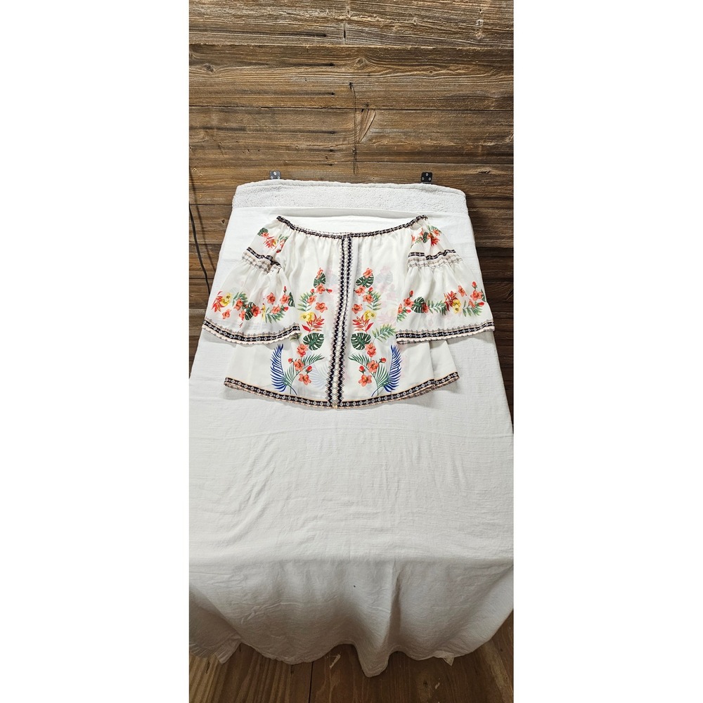 Flower & Feather Womens1XL Tropical Floral Off Shoulder Bell Sleeve Blouse White
